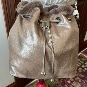 Steve Madden  Crossbody or shoulder bag  metallic  fur lined   Brown/silver  NWT